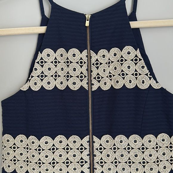 NWT Lilly Pulitzer Annabelle True Navy Gold Lace Stripe Shift Dress Size 00 - Picture 4 of 16